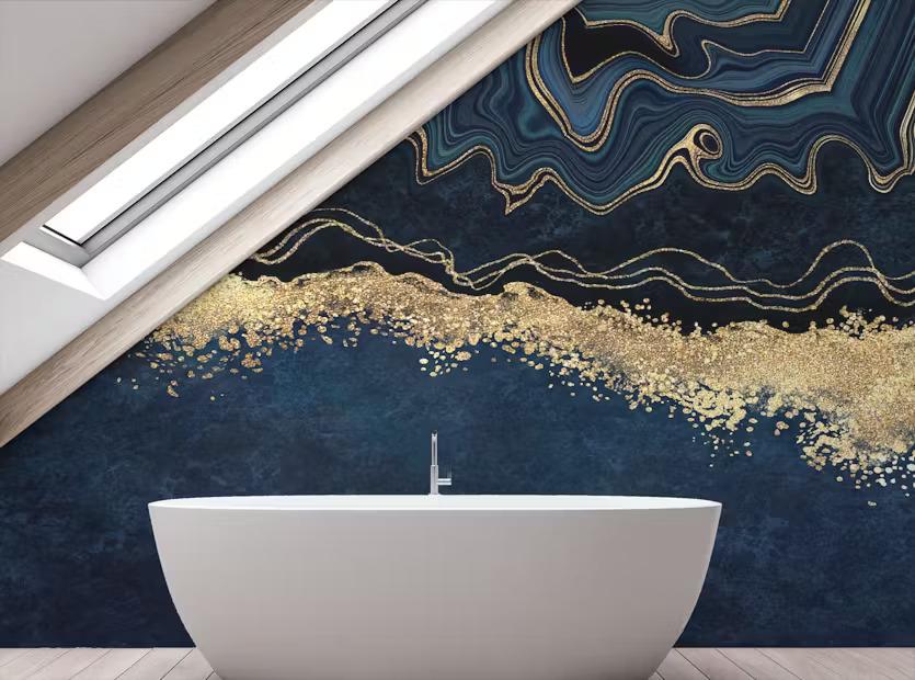 Exquisite Marble Gold Blue Wallpaper Mural