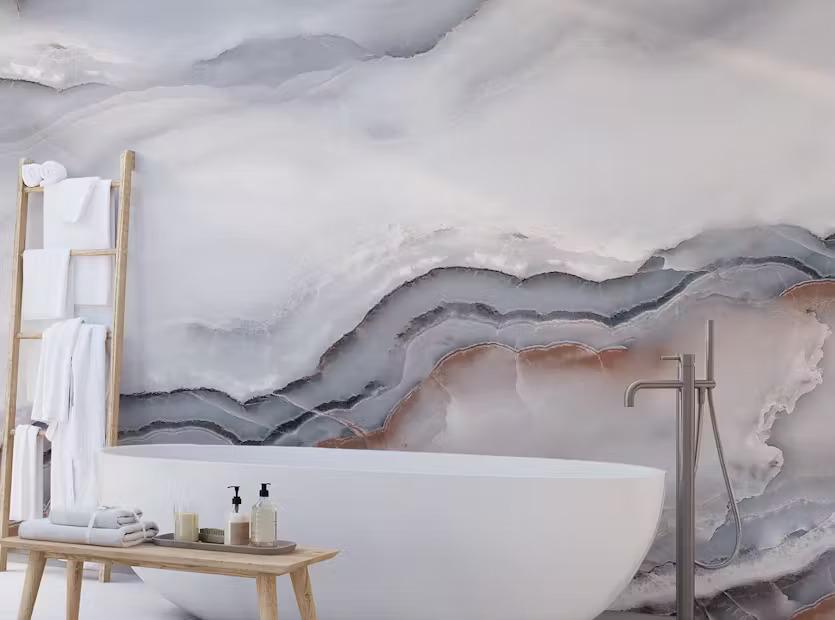 Striking White Clouded Marble Wallpaper Mural
