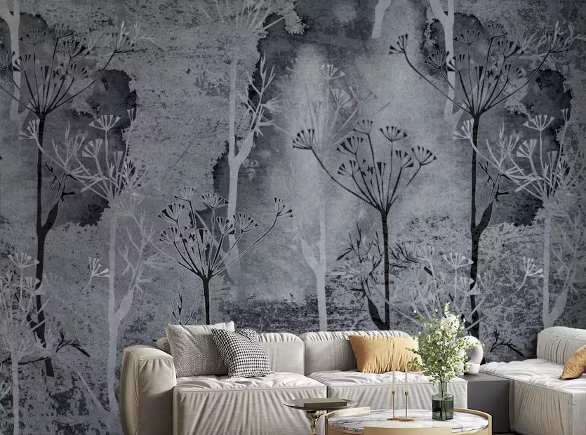 Grey Abstract Tree Wallpaper Mural