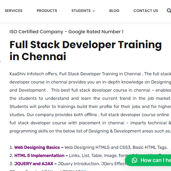 Full Stack Developer  Training In Chennai