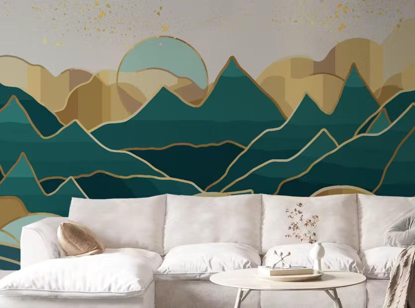 Golden Green Handmade Mount 3D Wallpaper Mural