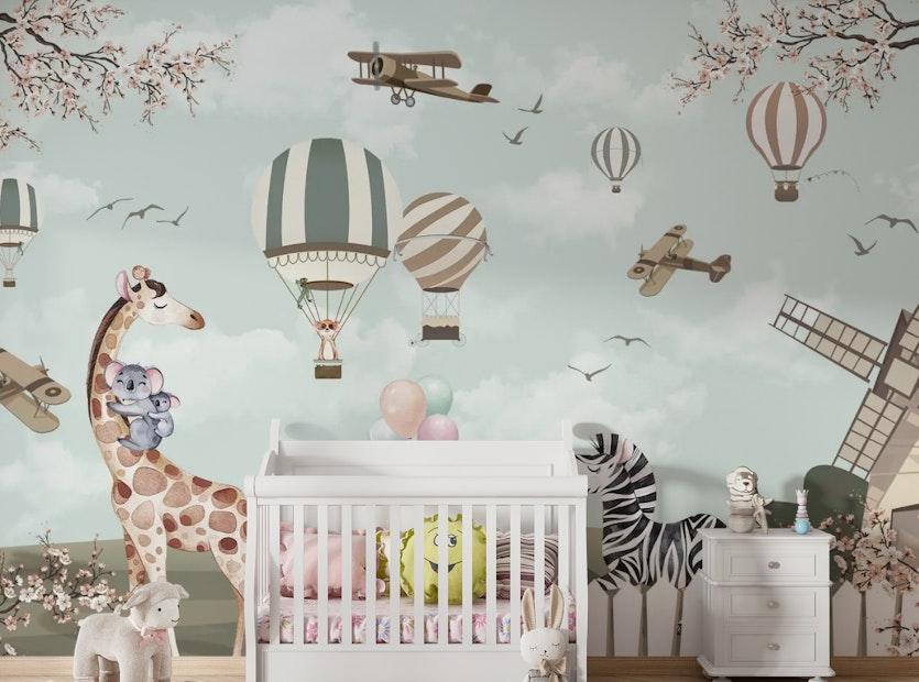 Playful Animal Nursery Wallpaper
