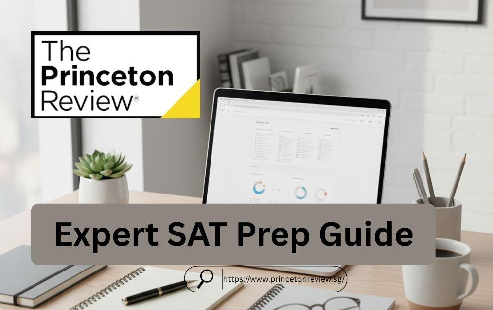 Workspace with study materials, notebooks, and a laptop used for SAT test prep